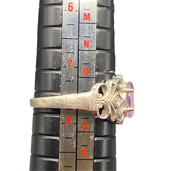 Sterling silver 925 oval amethyst two small side czs scroll band size 7.75 - Picture 7 of 8